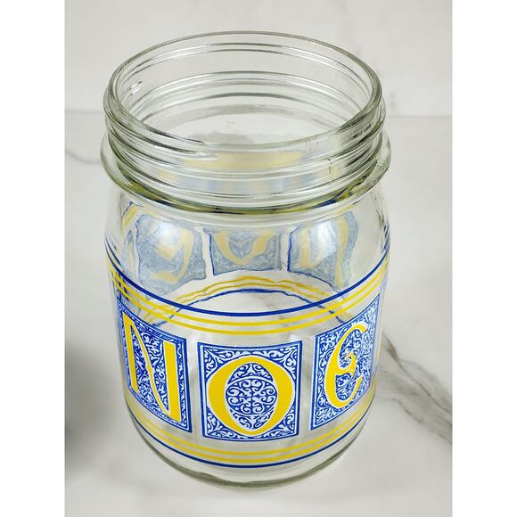 Noel Glass Canister Jar Cookie w/ Blue Lid 7" x 4 1/2" Container Storage - Picture 10 of 16